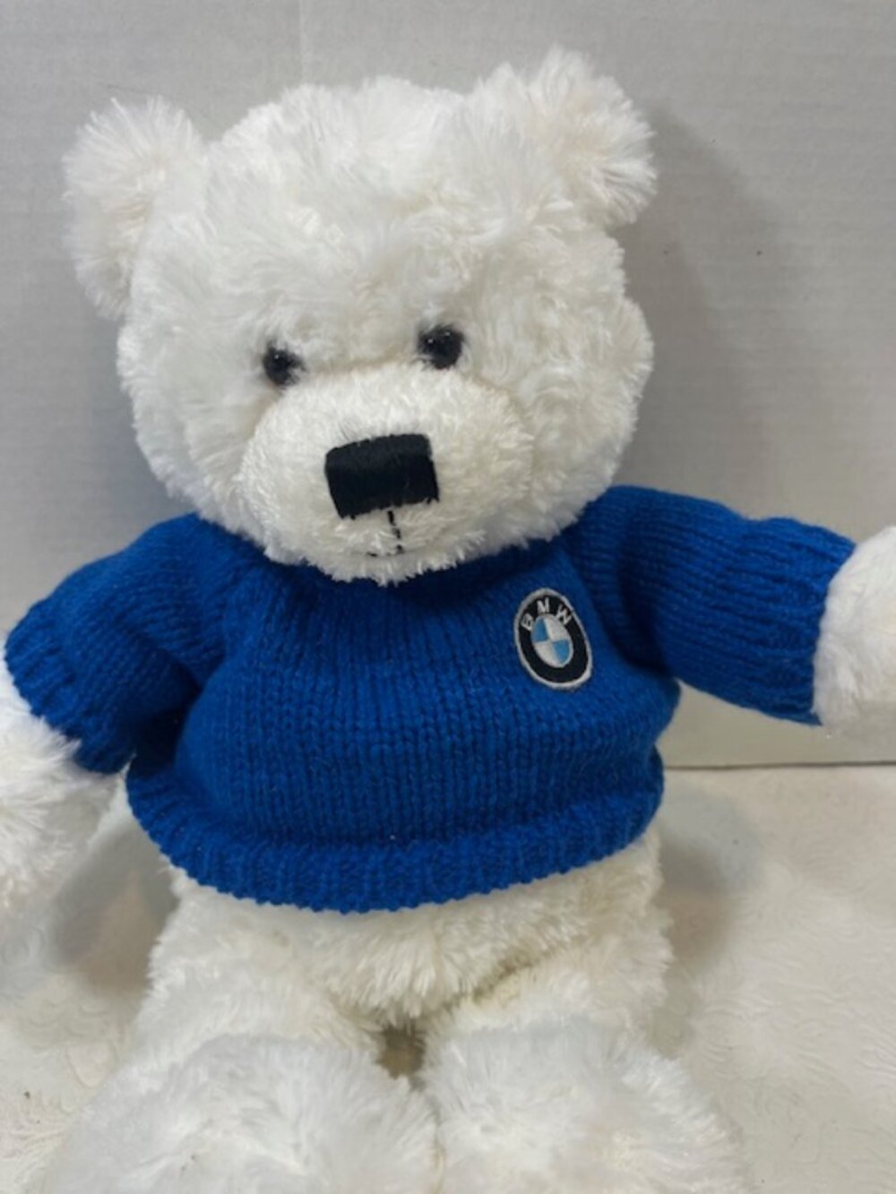 BMW White Teddy Signature Bear Plush by Gund Blue Knit Logo Sweater 15"